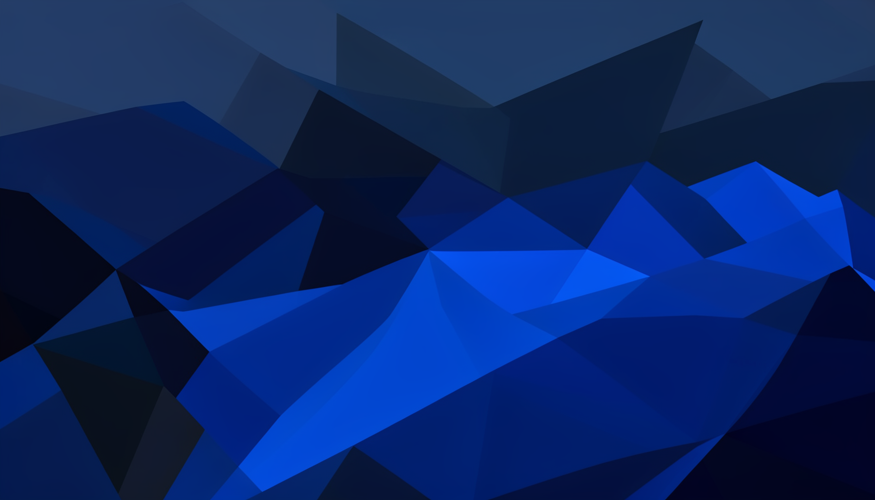 Dark abstract geometric landscape with layered faceted polygons in deep blue and charcoal tones, suggesting backup and restoration
