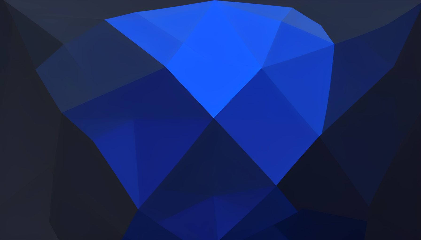 Low-poly faceted abstract render in dark charcoal and electric blue tones, suggesting a news bulletin or announcement